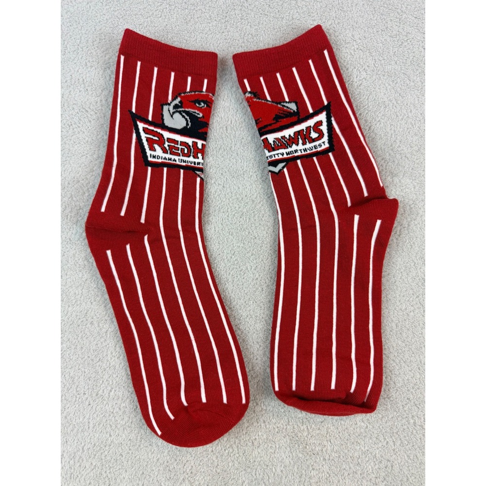 Indiana University Northwest Redhawks Socks Red White Pinstripeโ Logo Crew NWOT